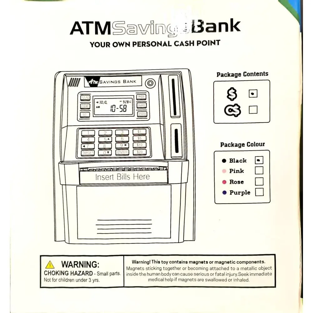 FISHBOY'S Mini ATM Savings Banķ Realistic Sounds Piggy Bank Debit Card Digital